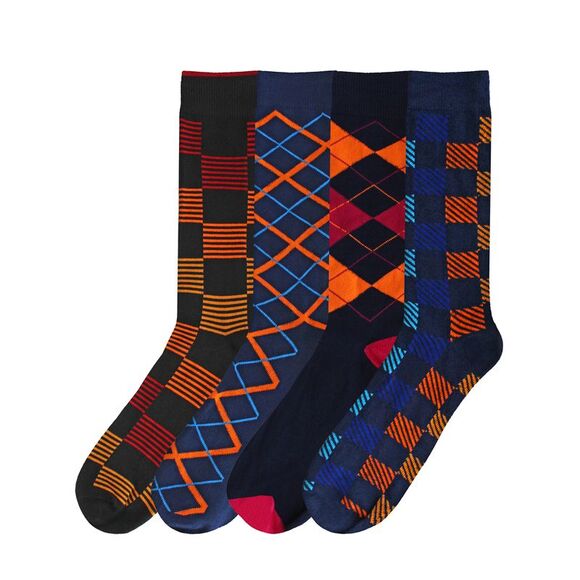 Sock Game Mens Argyle & Checker 4-Pack Dress Socks - Picture 1 of 4